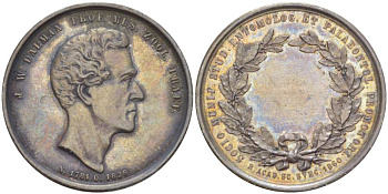 ШВЕЦИЯ МЕДАЛЬ 1860 В ПАМЯТЬ ЮХАНА ВИЛЬГЕЛЬМА ДЕЛЬМАНА (1781-1828) ШВЕДСКОГО ВРАЧА, ПРОФЕССОРА И ЭТМОЛОГА, ОТ ШВЕДСКОЙ АКАДЕМИИ, ДИАМЕТР 31 ММ., ВЕС 12,7 ГР. серебро 272-1615