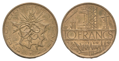 Франция 10 франков 1976 KM 940 медь алюминий никель 4673-1212