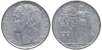 Италия 100 лир 1956 R KM 96.1 нержавеющая сталь 4144-116