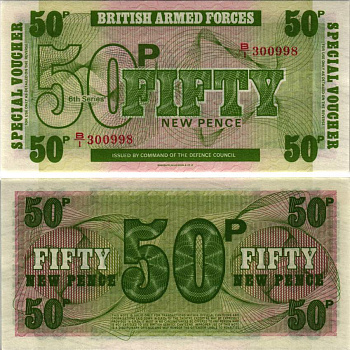 АНГЛИЯ 50 ПЕНСОВ 1972 ДЛЯ ВООРУЖЕННЫХ СИЛ, 6 СЕРИЯ, BRADBURY WILKJSON @ Co Pick М46 бумага UNC (ПРЕСС) 8615-42-3-2