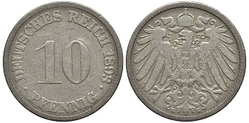 ГЕРМАНИЯ 10 ПФЕННИГОВ 1893 G KM 12, Jager 13, Weege 8 медно-никель 4382-1147