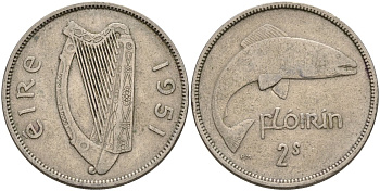 Ирландия 2 шиллинга = 1 флорин 1951 KM 15a медно-никель 4144-1031