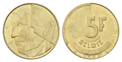 Бельгия 5 франков 1993 Belgie, Бодуэн I (1951-1993) KM 164 медь алюминий никель 4706-335