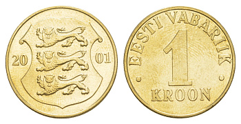 Эстония 1 крона 2001 KM 35 латунь UNC 4646-1234