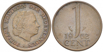 Нидерланды 1 цент 1962 Юлиана (1949-1980) KM 180 бронза 3457-1212