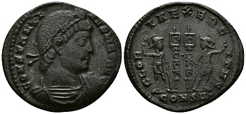 Римская Империя нуммий 333 - 335 Константин I Великий GLORIA EXERCITVS Константинополь Good Very fine (степень редкости R3) RIC 73 бронза 1073-6-33