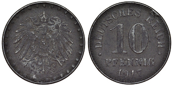 Германия 10 пфеннигов 1917 D KM 20, J. 298 железо 4119-246