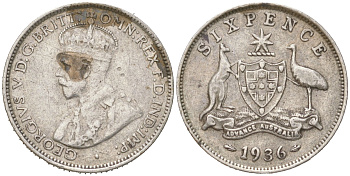 Австралия 6 пенсов 1936 Георг V (1910-1936) KM 25 серебро 4623-168