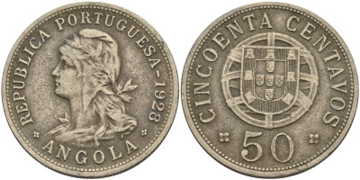 Португальская Ангола 50 сентаво 1928 KM 69 никель бронза 4117-132