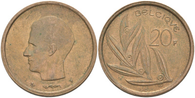 Бельгия 20 франков 1981 Belgique, Бодуэн I (1951-1993) KM 159 никель бронза 106-651