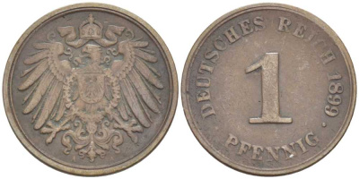 ГЕРМАНИЯ 1 ПФЕННИГ 1899 A KM 10, J. 10 медь 112-1112