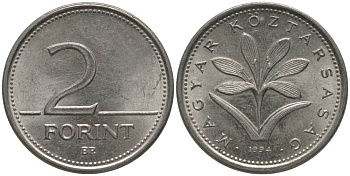 ВЕНГРИЯ 2 ФОРИНТА 1994 ВР KM 693 медно-никель UNC 181-735