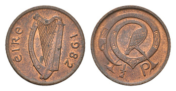Ирландия 1/2 пенни 1982 мифологическая птица лира KM 19 бронза 4690-311