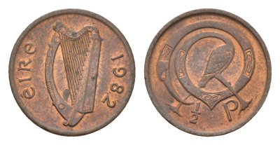 Ирландия 1/2 пенни 1982 мифологическая птица лира KM 19 бронза 4690-311