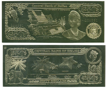 Белиз 50 долларов 1984 серия для коллекционеров, морские звезды золото, бумага UNC (пресс) 000-00-00