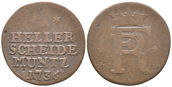 Гессен-Кассель 1 геллер 1736 KM 401 медь 100-956