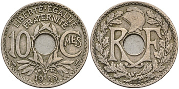 Франция 10 сантимов 1925 KM 866a, Le Franc 138.3 медно-никель 4143-942