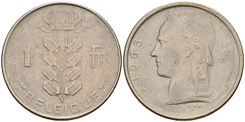Бельгия 1 франк 1965 Belgique KM 142.1 медно-никель    4161-1242