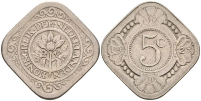 Нидерланды 5 центов 1923 Вильгельмина (1890-1948) KM 153 медно-никель 4592-837