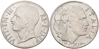ИТАЛИЯ 20 ЧЕНТЕЗИМО 1941 R, ГОД XIX, ВИКТОР ЭММАНУИЛ III (1900-1946) KM 75b, VEM3. 1028 нержавеющая сталь 3853-845