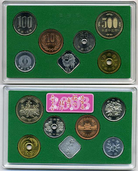 Япония набор из 6 монет + жетон 2003 официальный набор в пластиковой упаковке, жетон год овцы KM MS 159 BUNC 2-4-1-16