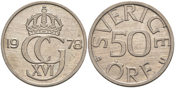 Швеция 50 эре 1978 U, Карл XVI Густав (1973- ) KM 855 медно-никель 106-413