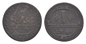 Мюнстер 1 пфенниг 1740 Монетный двор кафедрального капитула KM 435 медь 633-932