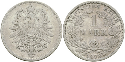 Германия 1 марка 1878 G Weege 17, J. 9, KM 7 серебро 65-127