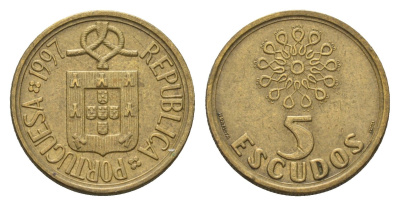 Португалия 5 эскудо 1997 KM 632 никель латунь 4641-1217