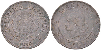 Аргентина 1 сентаво 1890 KM 32 бронза 4622-117