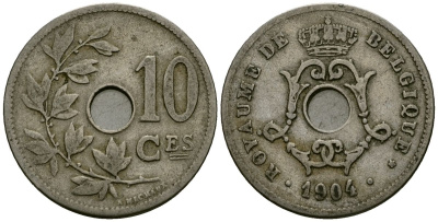 Бельгия 10 сантимов 1904 Belgique KM 52 медно-никель 4172-757