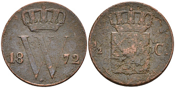 Нидерланды 1/2 цента 1872 Виллем III (1849-1890) KM 90 медь 4115-228