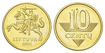 Литва 10 центов 2009 KM 106 никель латунь UNC 4625-568