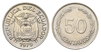 Эквадор 50 сентаво 1979 KM 81 сталь плакированная никелем UNC 4663-347