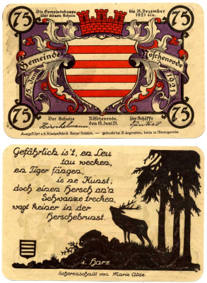 Ношенроде 75 пфеннигов 1921 15 июня 1921, нотгельд (Harz, фиолетовый), земля Саксония Grabowski 980.10 бумага 2195-11-3-2