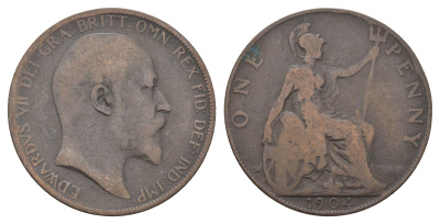 Великобритания 1 пенни 1904 Эдуард VII (1901-1910) KM 794.2, Spink 3990 бронза 4661-446