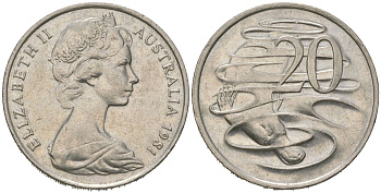 Австралия 20 центов 1981 Елизавета II (1952-2022), утконос KM 66 медно-никель 67-432