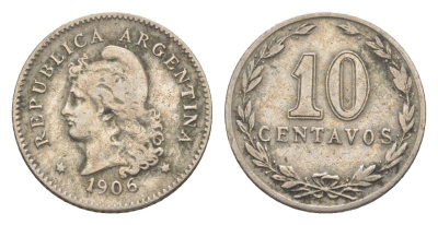 Аргентина 10 сентаво 1906 KM 35 медно-никель 4649-519