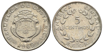 Коста-Рика 5 сентимо 1969  KM 184.2 медно-никель  UNC  4609-628