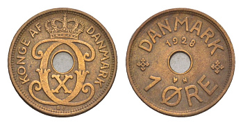 Дания 1 эре 1928 N, Кристиан X (1912-1947) KM 826 бронза 4658-138