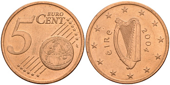 Ирландия 5 евроцентов 2004 KM 34 сталь плакированная медью 4141-326