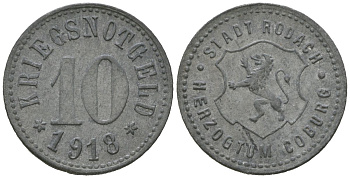 Родах (Саксен-Кобург и Гота) 10 пфеннингов 1918 Funck 449.2, Men18 27163.2 цинк 4164-229