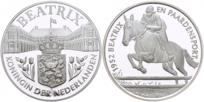 Нидерланды медаль ND королева Беатрикс (1980-2013), 1952 конный спорт, диаметр 38,5 мм.  серебро  PROOF  11-153-44