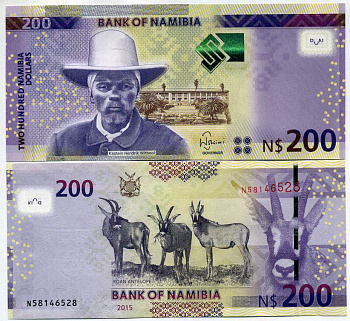 Намибия 200 долларов 2015 Хендрик Витбой, антилопы Pick 15 b бумага UNC (пресс) 451-405-1