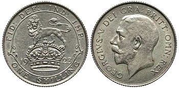 Великобритания 1 шиллинг 1923 Георг V (1910-1936) KM 816a, Spink 4023А серебро 1518-1321
