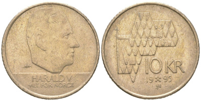 Норвегия 10 крон 1995 Харальд V (1991-) KM 457 никель латунь 4364-3516