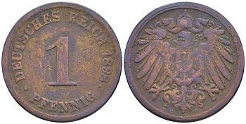 ГЕРМАНИЯ 1 ПФЕННИГ 1898 G KM 10, Jager. 10, Weege 2 медь 4528-1153
