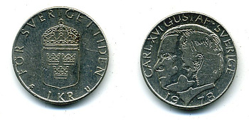 Швеция 1 крона 1978 Карл XVI Густав (1973- ) KM 852 медь плакированная медно-никелем 29-1215