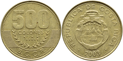 КОСТА-РИКА 500 КОЛОН 2003 B.C.C.R. KM 239.1 медь алюминий никель 59-1036