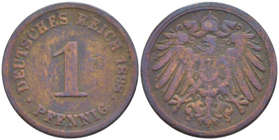 ГЕРМАНИЯ 1 ПФЕННИГ 1898 G KM 10, Jager. 10, Weege 2 медь 4528-1153